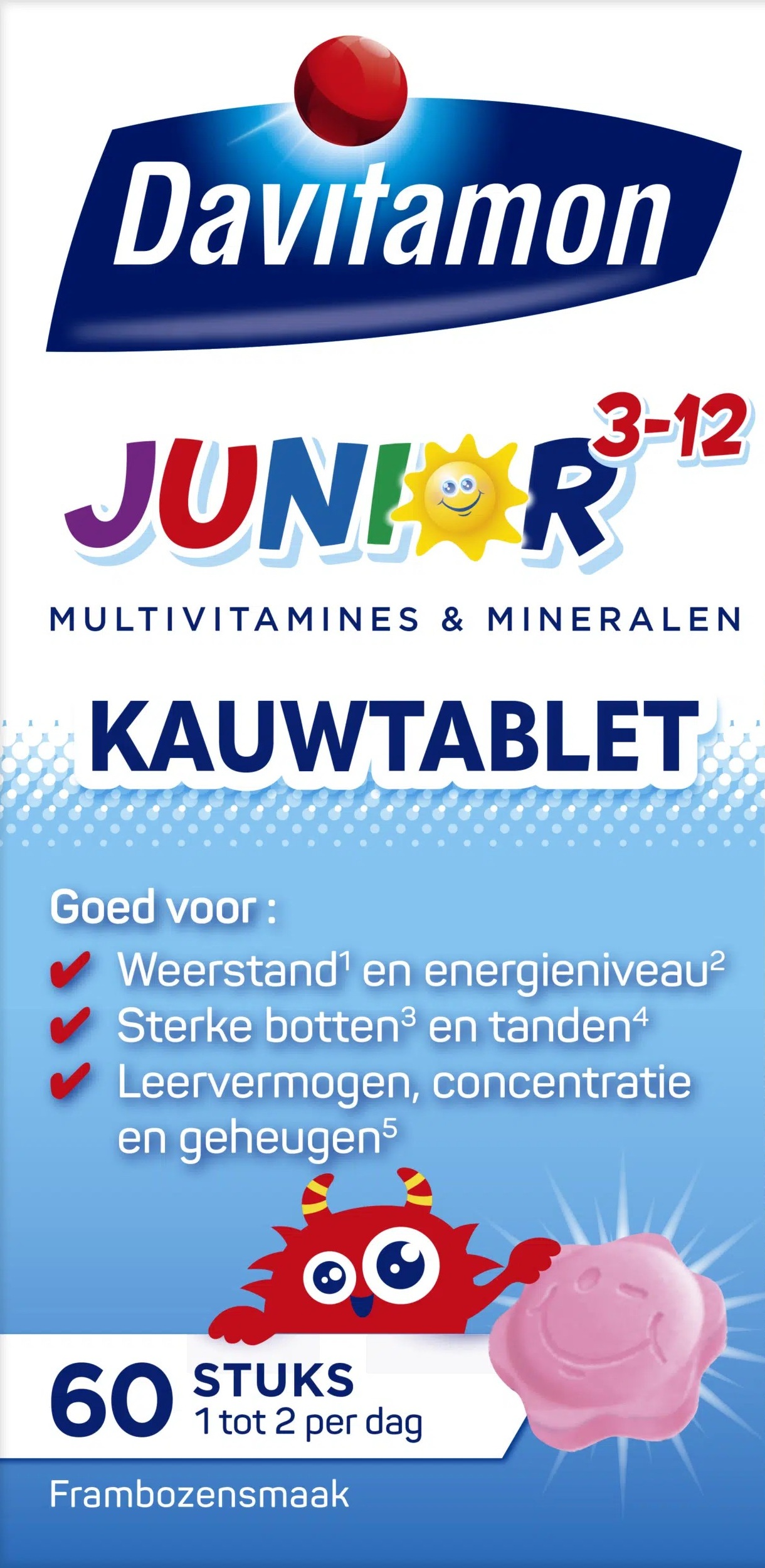 DAVITAMON JUNIOR KAUWTABLET FRAMBOOS 60ST