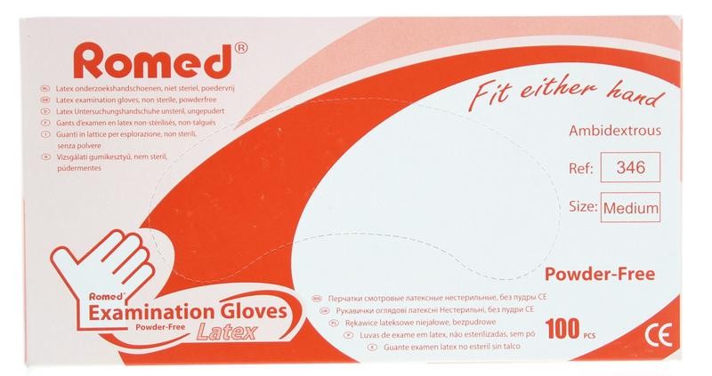 ONDERZOEKHANDSCHOEN ROMED LATEX POEDERVRIJ S 100ST