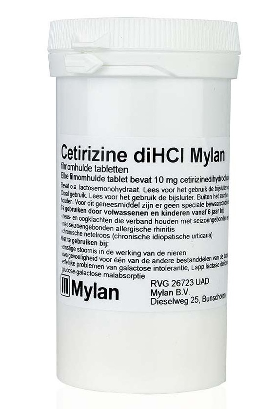 CETIRIZINE DIHCL MYLAN TABLET FILMOMHULD 10MG 250ST