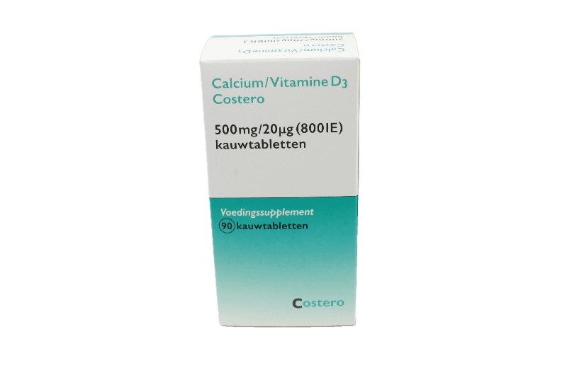 CALCIUM/VITAMINE D3 COSTERO KAUWTABL 500MG/800IE 90ST