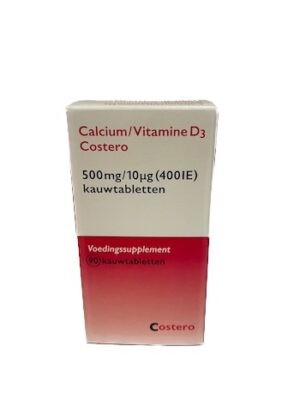 CALCIUM/VITAMINE D3 COSTERO KAUWTABL 500MG/400IE 90ST